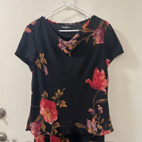 Positive Attitude Womens Black Floral Blouse & Skirt Set 2 Piece Set Size 16 - Picture 2 of 14